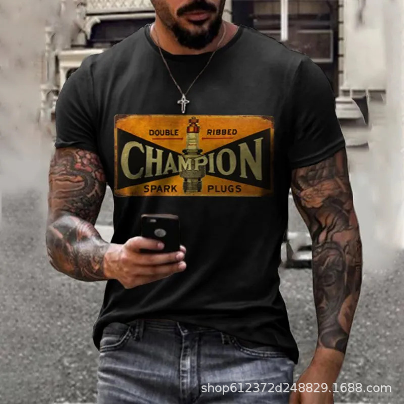 Cross-border Amazon hombres camisa de cuello redondo retro manga corta estilo europeo y americano impreso N ° 66 carretera carta camiseta