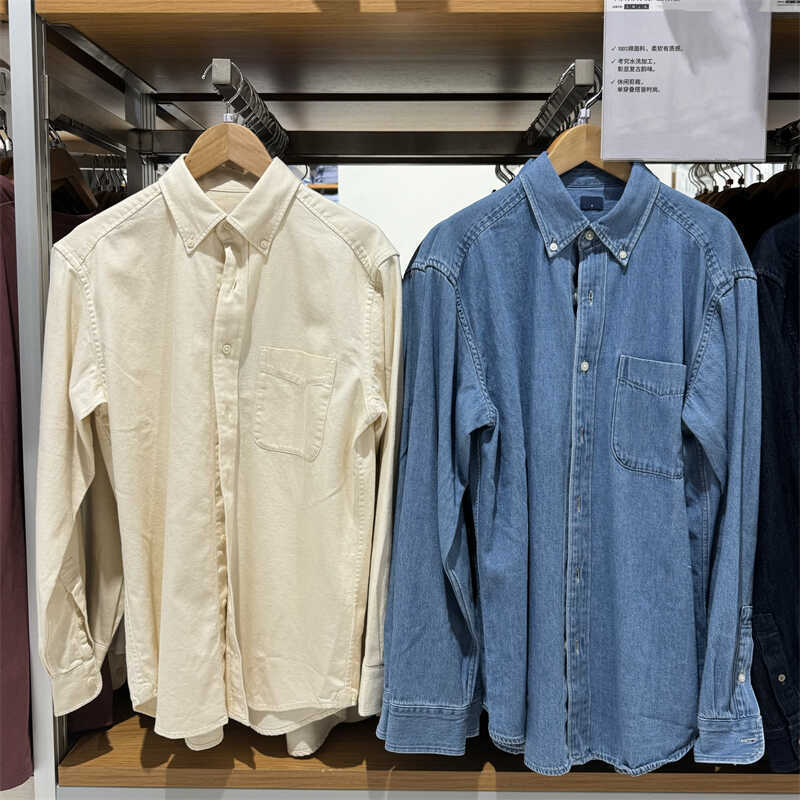 Japanese single autumn new men's Denim shirt washed products long sleeve shirt thin coat air conditioning shirt M474496