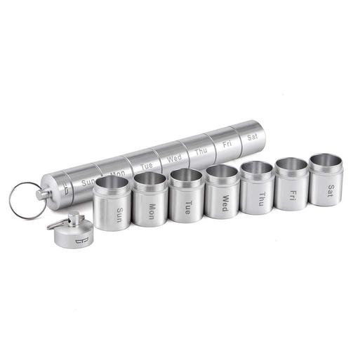 Foreign trade rainbow keychain small convenient pill box bottle weekly aluminum alloy small pill box waterproof metal pill box