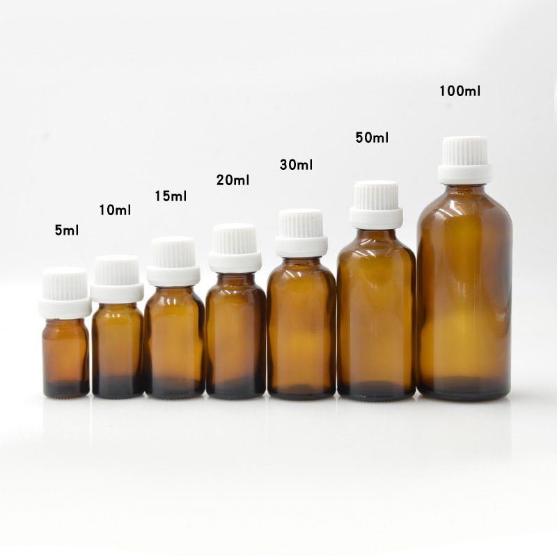 Botellas de vidrio ámbar para aceites esenciales | A prueba de luz, con gotero o bola rodante, lista para usar