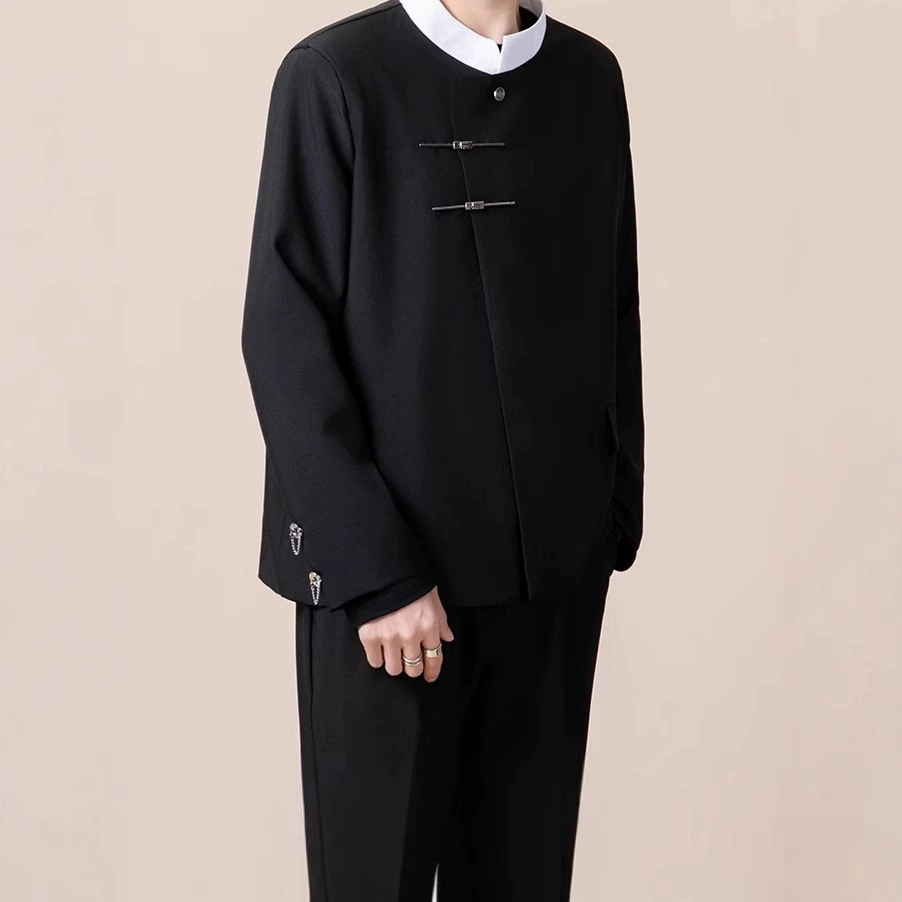 Черный жакет, набор, плечевые накладки, китайский стиль