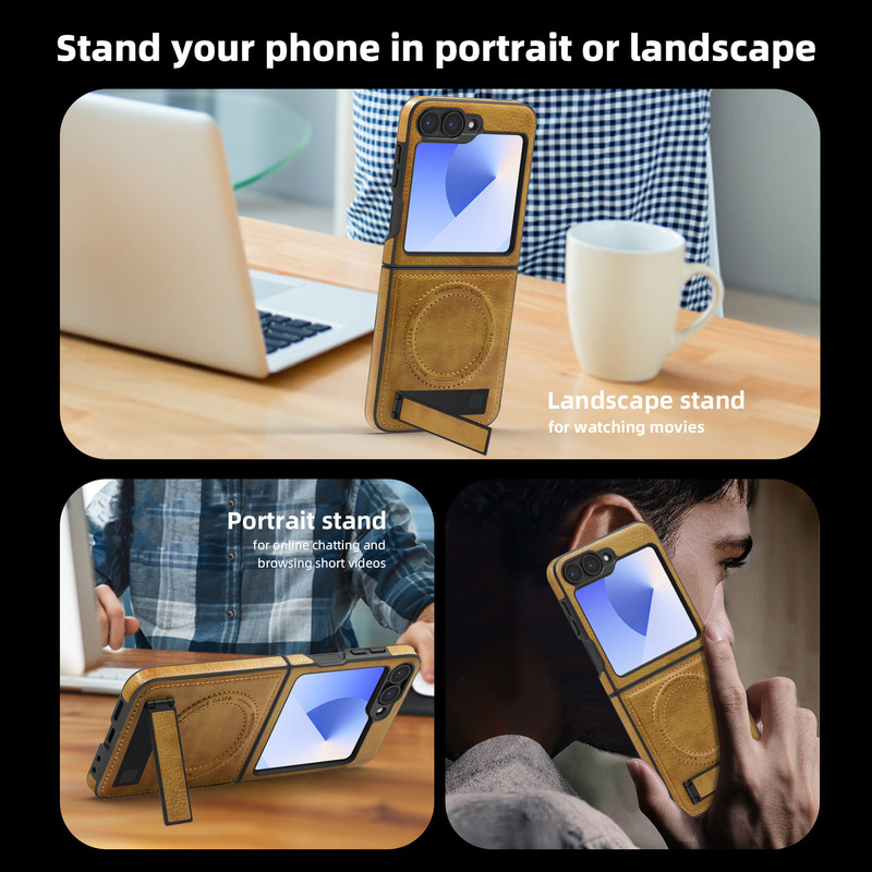 Samsung Z flip7 携帯電話ケース、レザー磁気ワイヤレス充電スタンド ZFLIP6 オールインクルーシブ保護カバー、落下防止に適しています。|undefined