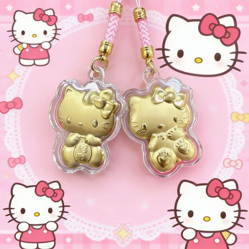 Cartoon Kt Cat Keychain Lanyard Pure Gold 999 Phone Chain Pendant Hello Kitty Promotional Gift Small Souvenir Cartoon Kt Cat Keychain Lanyard Pure Gold 999 Phone Chain Pendant Hello Kitty Promotional Gift Small Souvenir