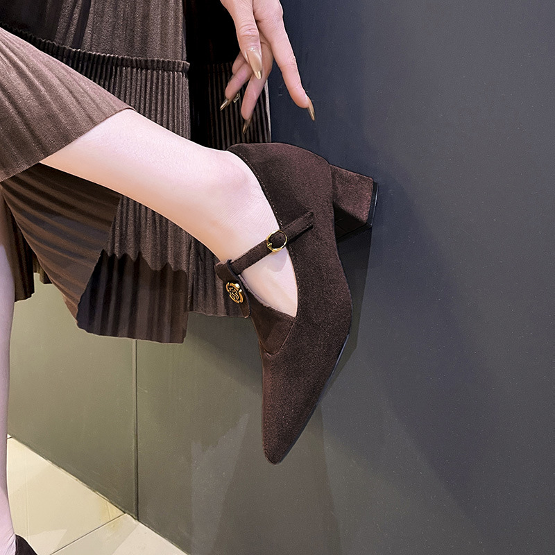 2026 nuevos zapatos franceses T-band Mary Jane zapatos de mujer de tacón ultra alto puntiagudo zapatos de mujer de tacones gruesos pequeño tamaño pequeño 33