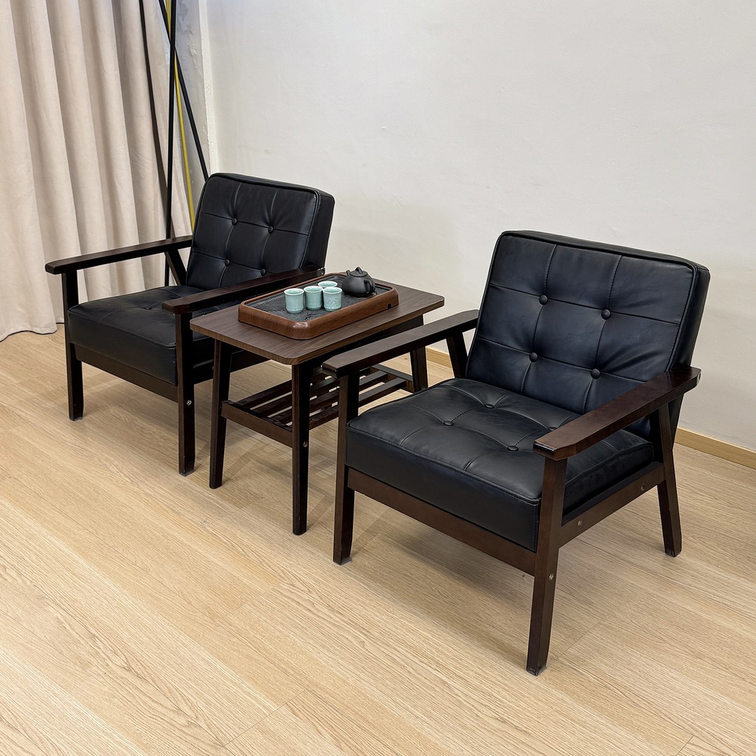New Style Coffee Restaurant American Retro Solid Wood Booth Leather Sofa Meeting Area Bar Milk Tea Shop Table and Chair Set for Drinking Tea