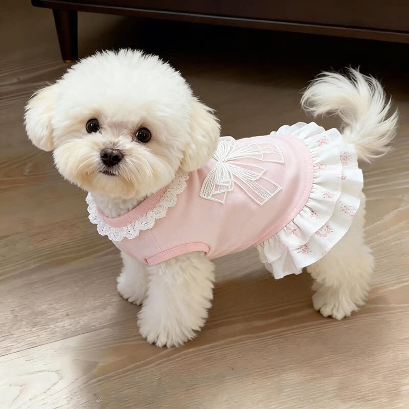 Pet Dog Clothes Spring and Summer Thin Cute Pink Bow Dress Cat Bichon Schnauzer Clothes Pet Dog Clothes Spring and Summer Thin Cute Pink Bow Dress Cat Bichon Schnauzer Clothes