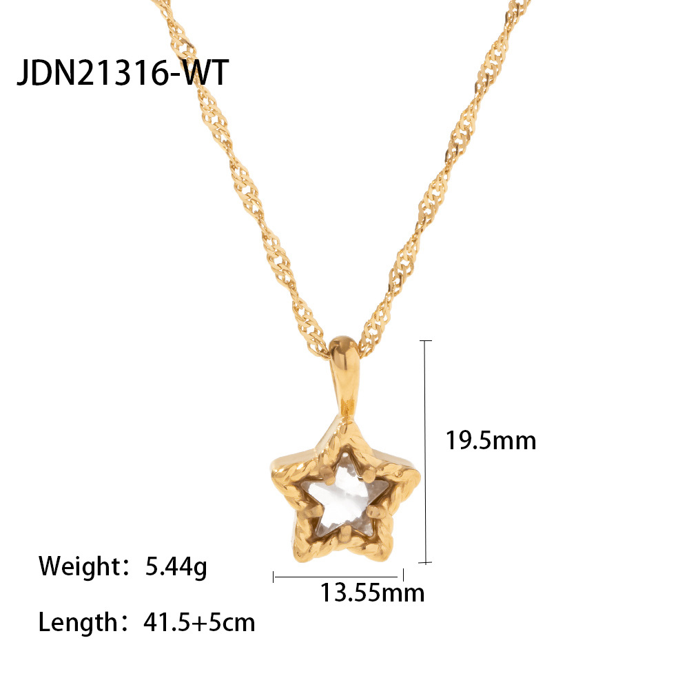 Fashion Pentagram Stainless Steel Titanium Steel Gold Plated Zircon Pendant Necklace