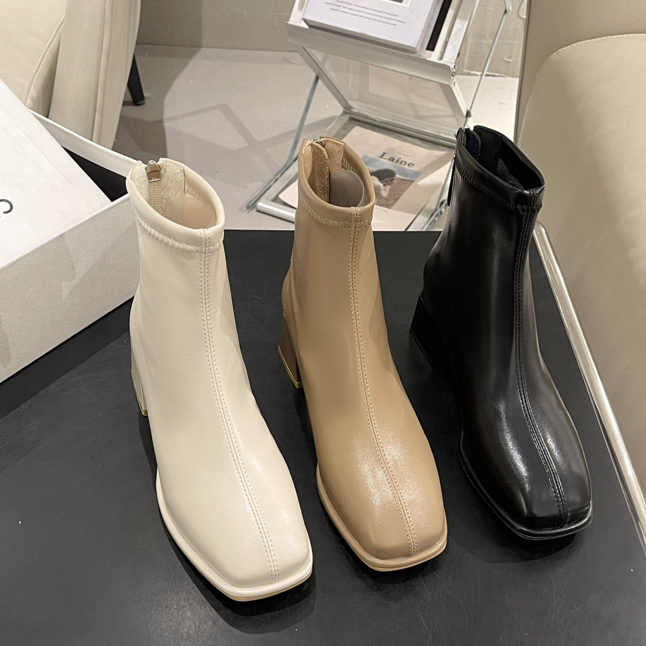 French Style White Short For Women 2025 Autumn Winter New High Heels Slim Chunky Heel Thin Martin Boots_vogvips.com