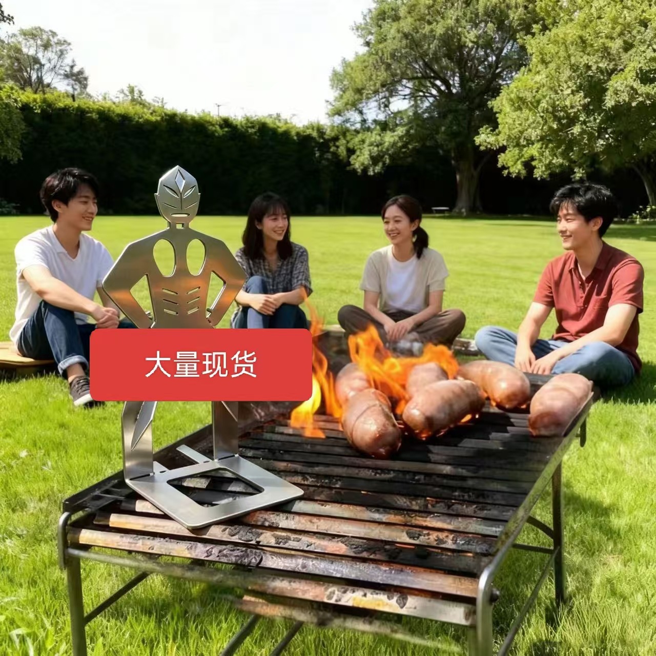 跨境爆款人形香肠烤架 不锈钢创意烧烤支架 户外BBQ热狗架批发