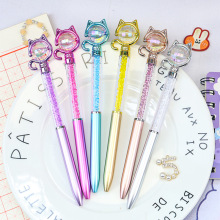 水晶猫咪爱心小碎钻旋转圆珠笔 精美金属质感学生刷题签字圆珠笔