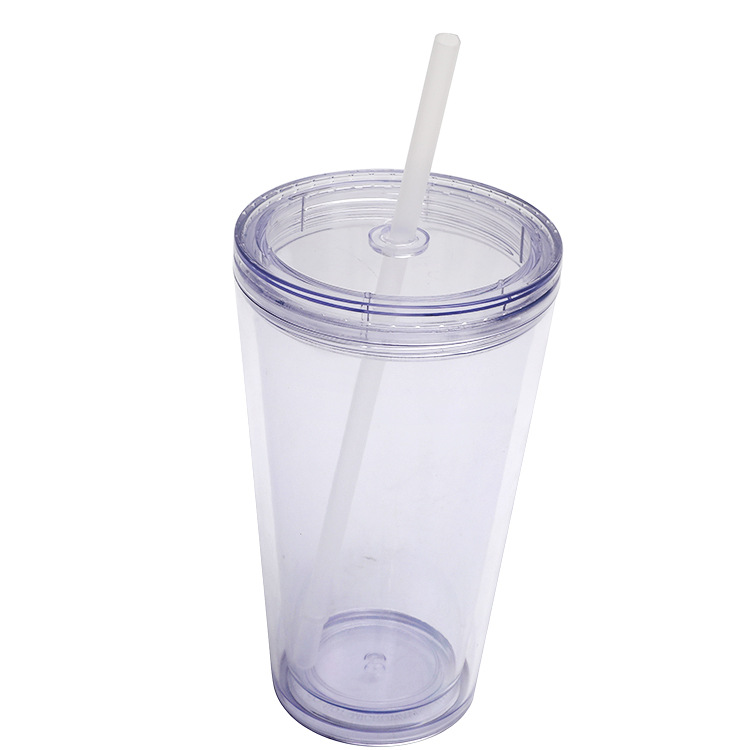 Suministro directo de fábrica 16oz taza de pajita de plástico de doble capa sin bordes taza portátil creativa taza de agua de plástico de red neta