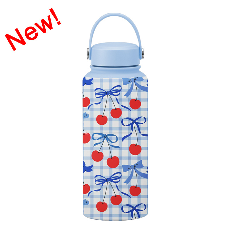 Nueva Botella de Agua Deportiva Aislada de 1 Litro, Boca Ancha, Portátil, al Vacío, para Exteriores, con Estampado, para Mujer, 2026