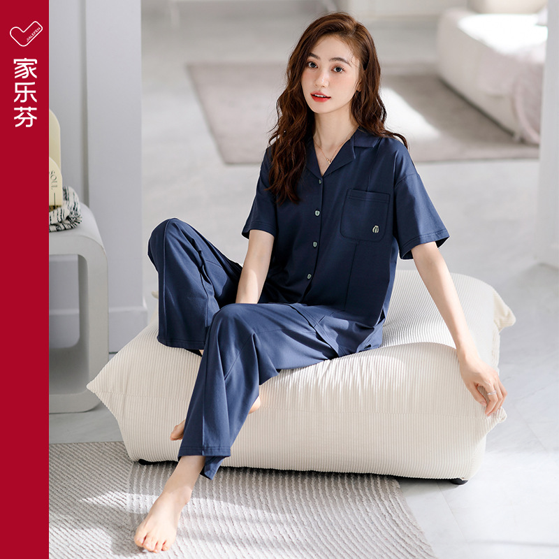 [Sensación suave] pijamas de verano de las mujeres 100% algodón media manga de manga corta pantalones desgaste del hogar verano traje de verano