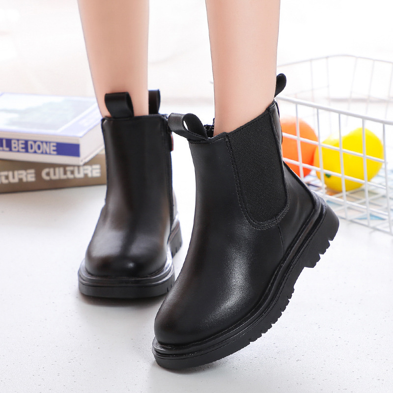 Kinderschuhe Herbst und Winter 2024 neue lässige feste Farbe mittlere große Leder weiche Sohle einzelne koreanische Version_voghion.com