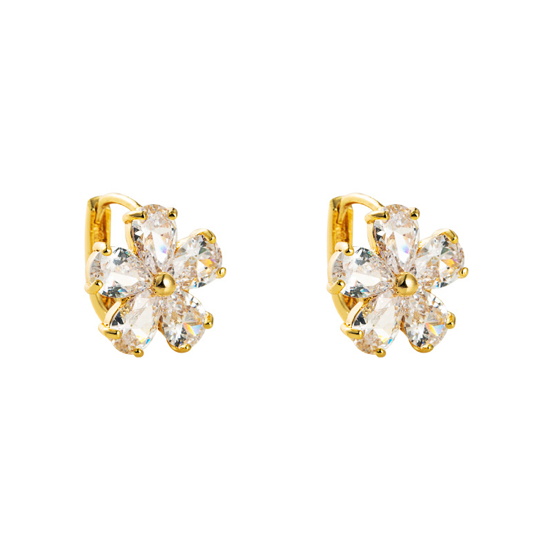 Korean Dongdaemun Simple Dignified Flowers Diamond Earclip Earrings Copper Micro Inlaid Zircon Frosty Style Earrings Female Earrings display picture 6