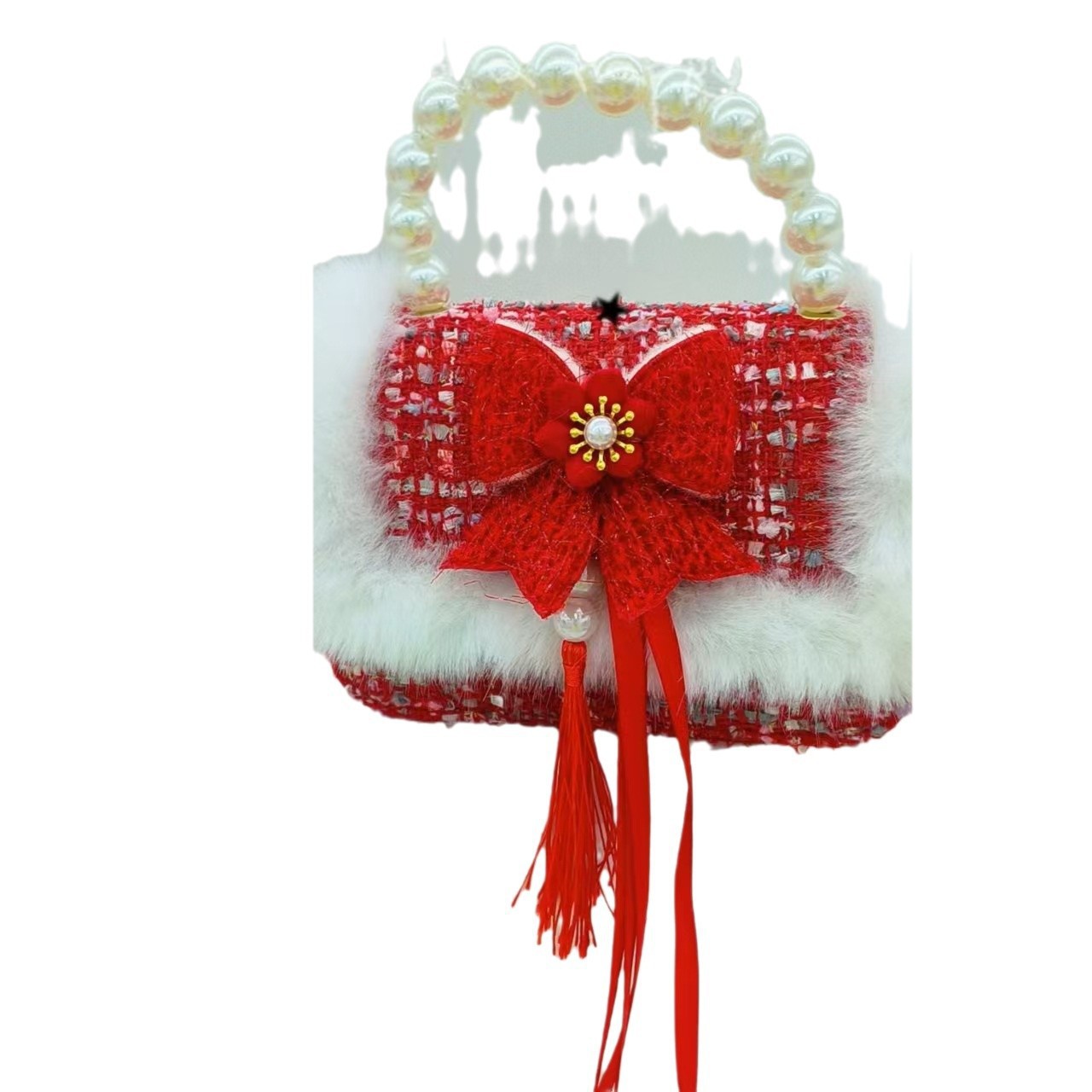 Bolso de Año Nuevo para niños bolso de hombro de moda cadena pequeña fragancia estilo de Año Nuevo dinero rojo bolso de mano bolso de regalio cuentas