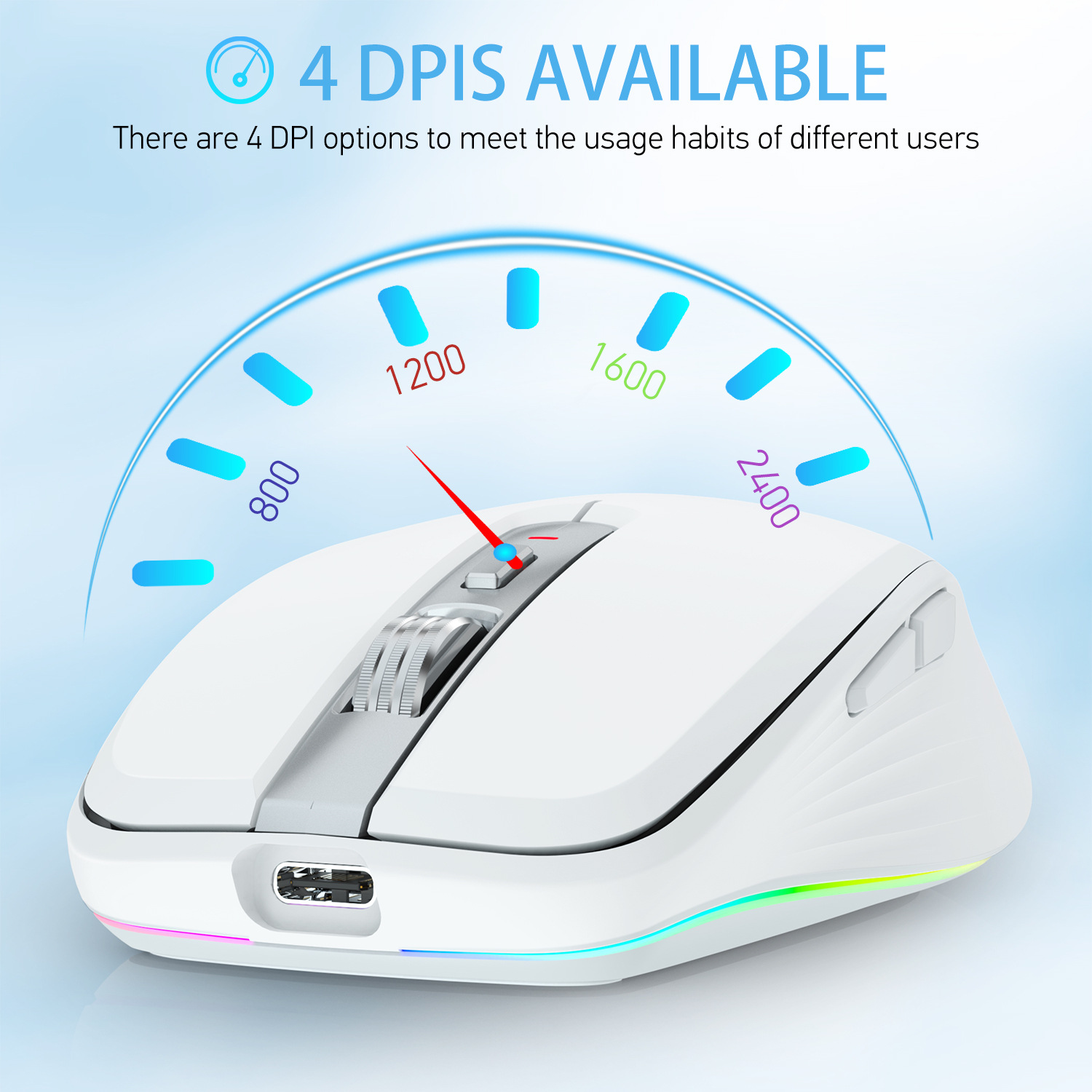 Mouse sem fio Bluetooth 5.1 de modo duplo 2.4G ABS silencioso computador MOUSE2400dpi_voghion.com