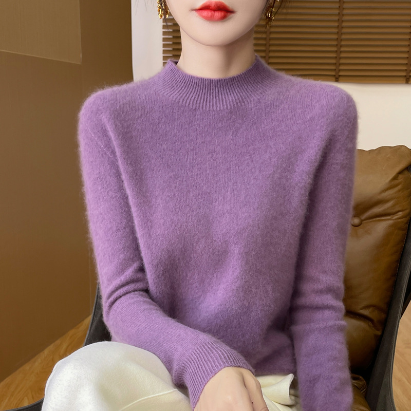 Nueva prenda de primera línea suéter de lana sin costuras jersey de cuello alto de las mujeres camisa de fondo de punto de Cachemira adelgazante de moda image 15