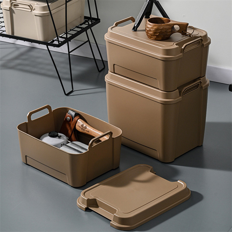 高品质日式工业风塑料收纳箱防尘带盖手提居家整理箱户外露营箱子