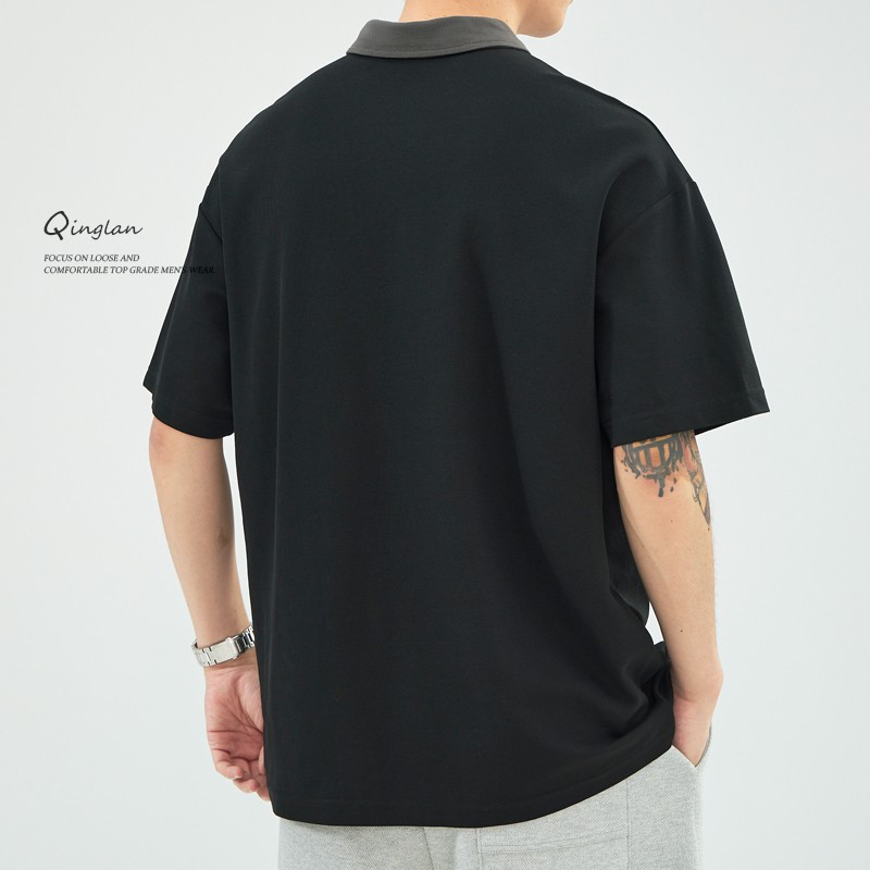 Nuevos niños de verano color sólido negro de manga corta marca de moda cremallera POLO camisa solapa simple suelta casual top de moda