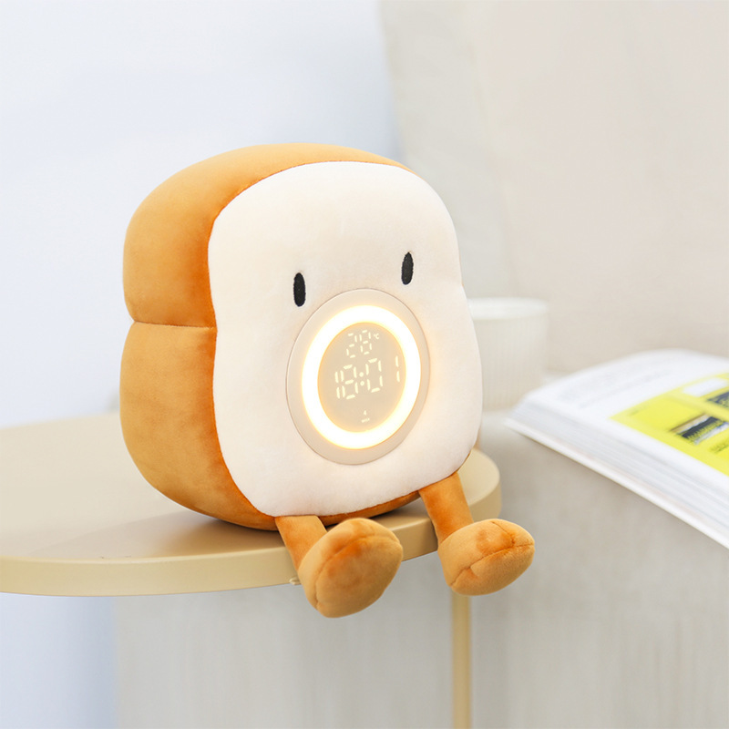 ぬいぐるみトースト目覚まし時計ランプusb充電携帯電話スタンド調光小夜灯寝室ベッドサイド添寝led定時灯|undefined