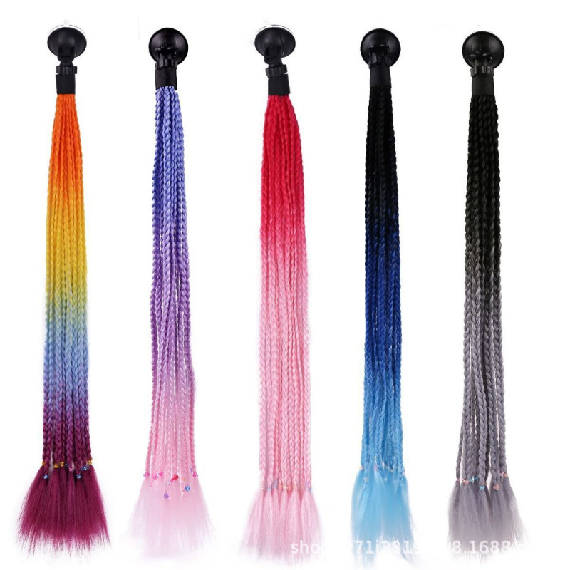 Casco de Motocicleta con Decoración de Peluca Colorida, Trenzas, Doble Cola de Caballo, Estilo Motero, con Ventosa, 60 cm