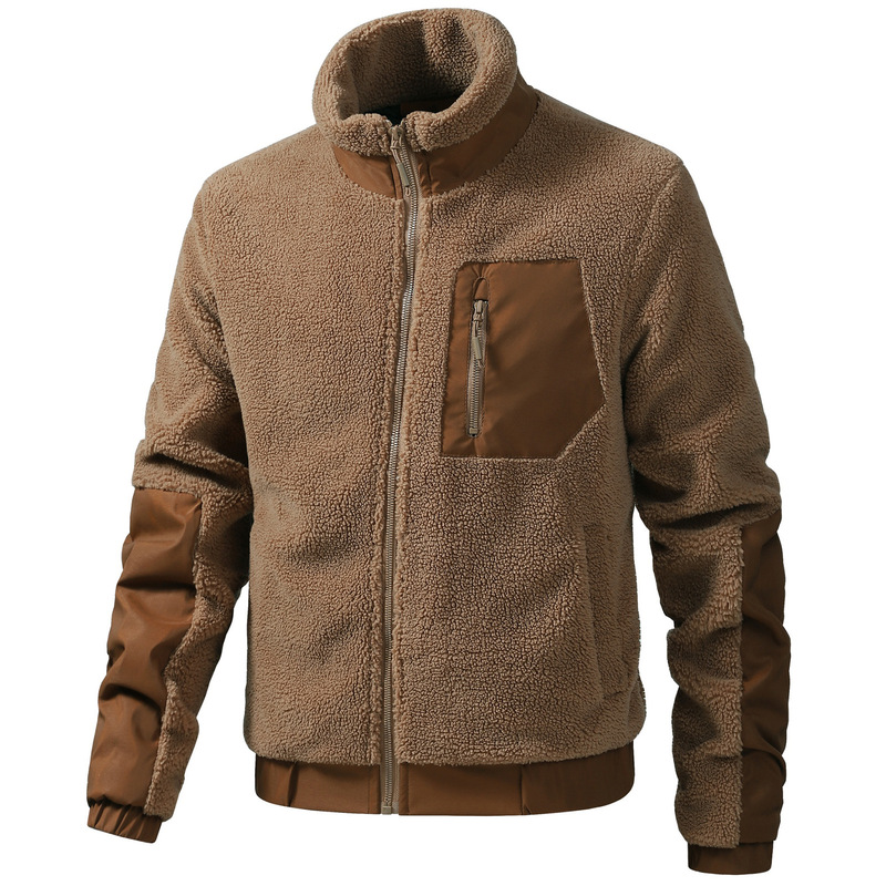 Cross-Border Teddy Velvet Jacket Men's Autumn and Winter Stand-Up Collar Polar Fleece Casual New Foreign Trade Jacket Cardigan Outdoor Men's Clothing