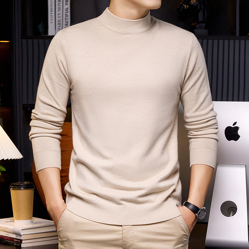 Soft and Elastic Knitwear, Single Wear, Knitted Knitwear, Autumn and Winter Long-Sleeved Men's Half Turtleneck, Comfortable and Warm Knitwear