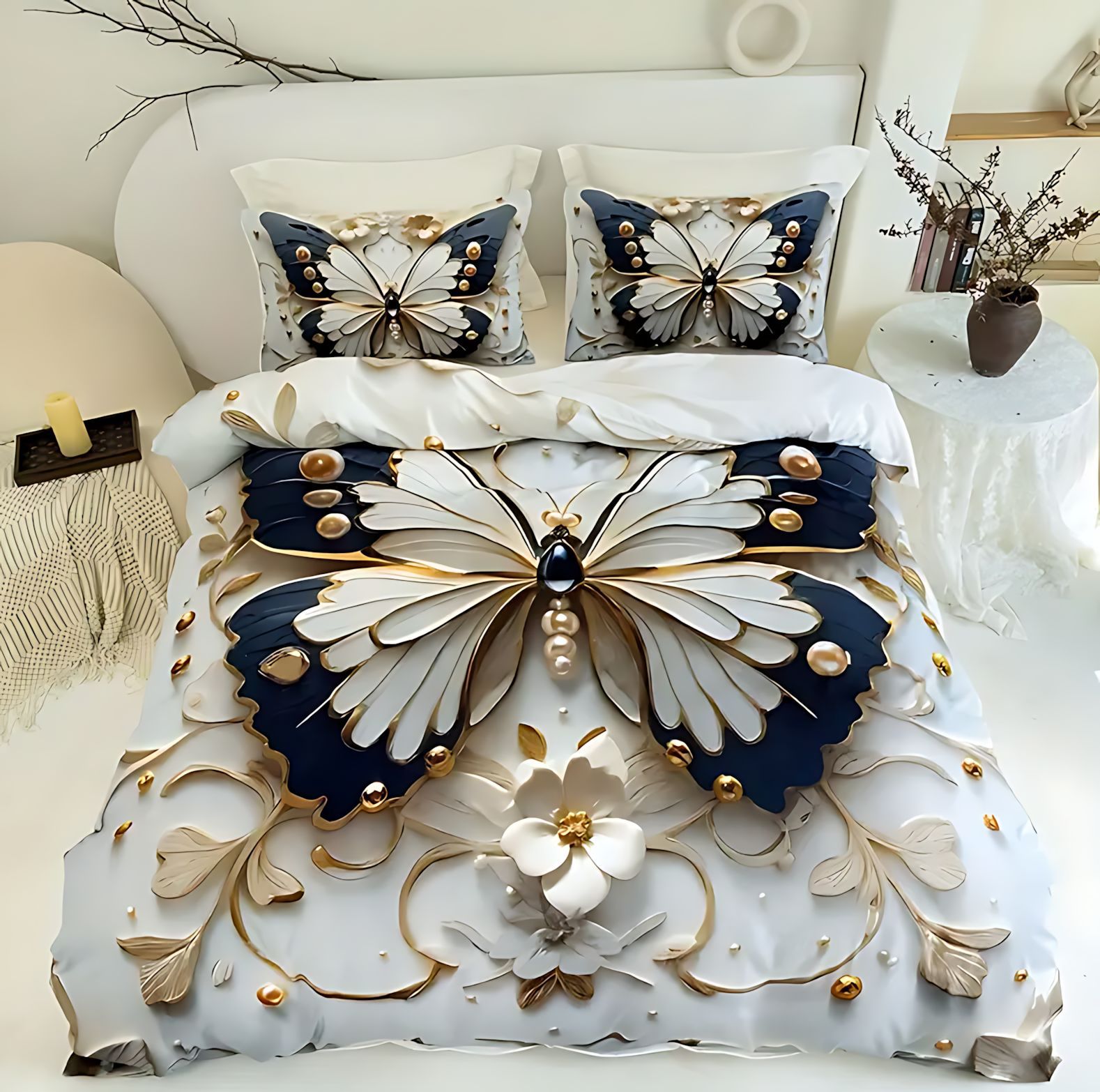 TEMU / JIT transfronterizo textil doméstico estereoscópico mariposa impresión digital 3D lana abrasiva colcha de cama set
