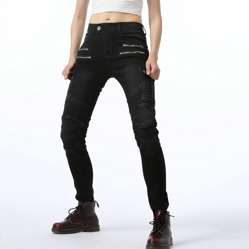 LOONG BIKER pantalones vaqueros estilo Harley de las mujeres de la motocicleta que monta la motocicleta ocasional que compite con los pantalones anti-caída