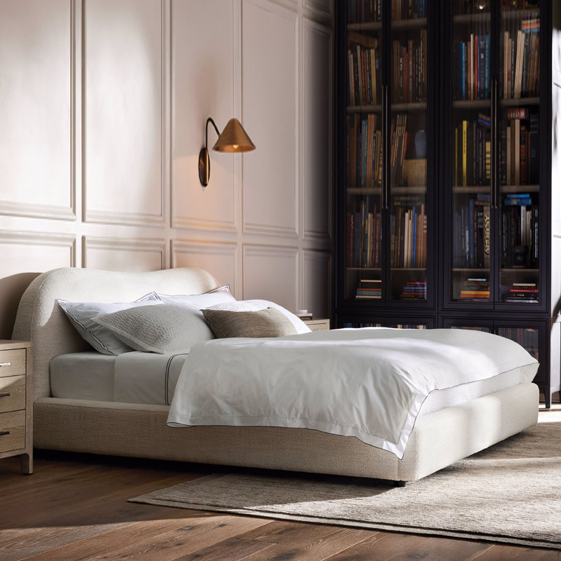 意式現代簡約布藝雙人1.8米床羊羔絨侘寂風日式民宿白色奶油系床