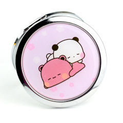 Double-sided makeup mirror, cute bear, portable small round mirror, mini magnifying folding metal portable makeup mirror