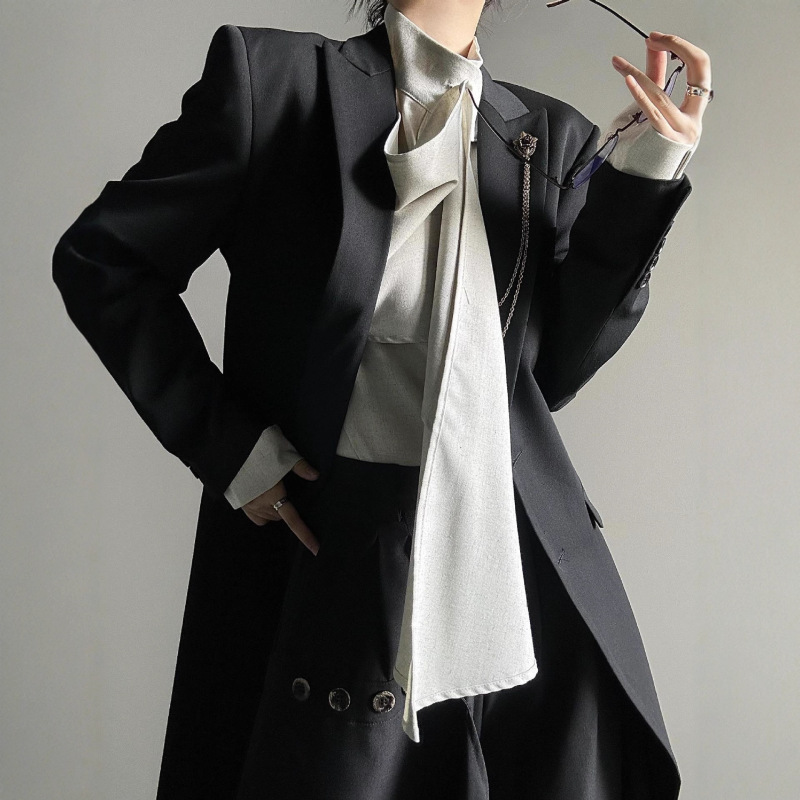 厂家直供 山本风长款西服外套男女中性风高级感黑色正肩大衣风衣|undefined