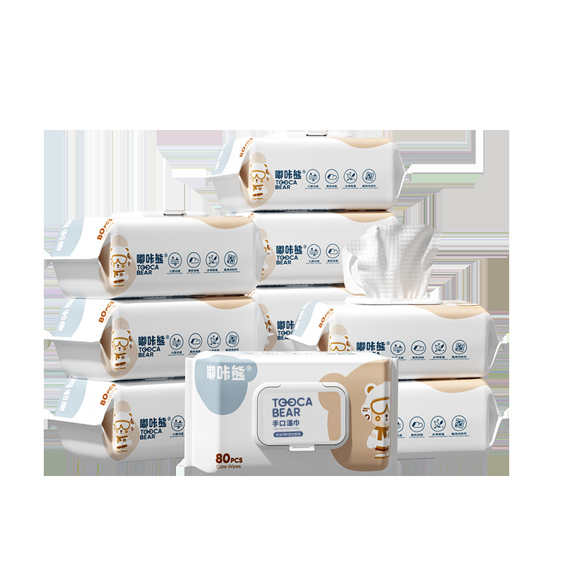 Toallitas húmedas para bebés Duka Bear, paquete grande con tapa, 80 toallitas, paquete familiar, una caja completa de 10 paquetes grandes.