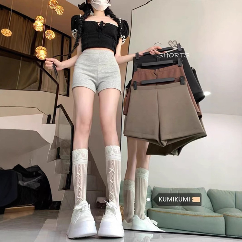 Spice Girls Grey Shorts Stretch Tight Hot Pants Casual Pants Women's Spring High Waist Slim Look Sweatpants Brown Pants