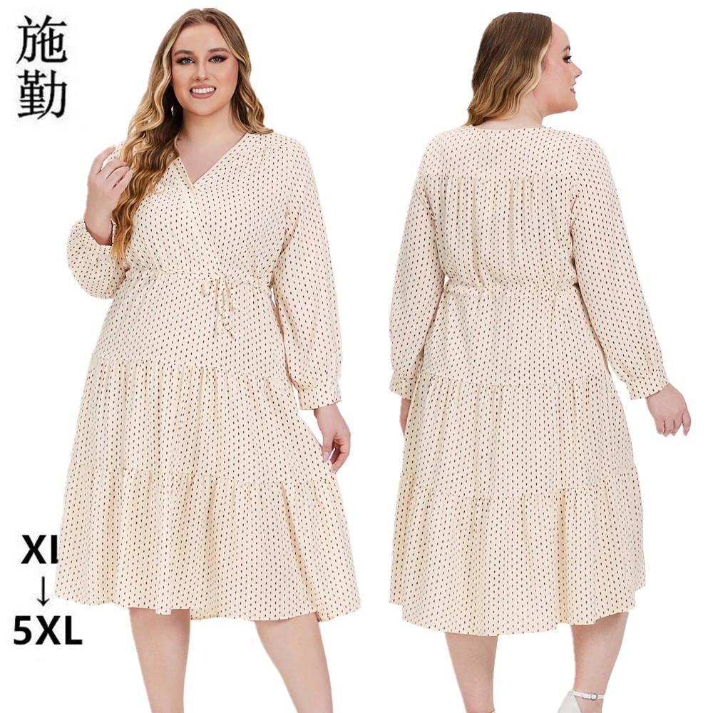 2024 Amazon весеннее Новое Европейское и американское трансграничное женское платье больших размеров с длинным рукавом для полных женщин SQ0245