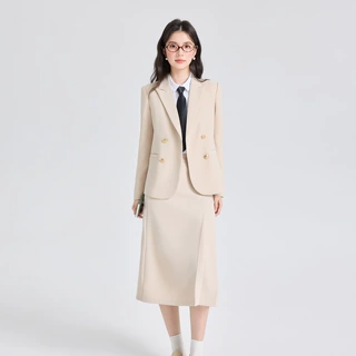 高级感职业西装套装女春装新款气质收腰通勤西服百褶半身裙两件套