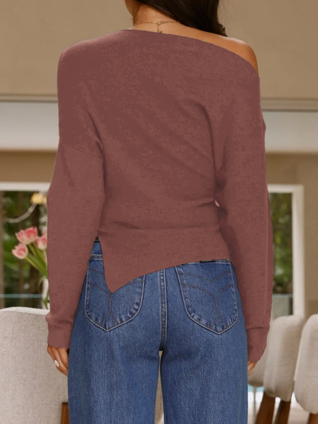 Kaikuo transfronterizo Europa y América de un cuello elegante temperamento suéter superior ropa de mujer otoño e invierno 2025 estación independiente