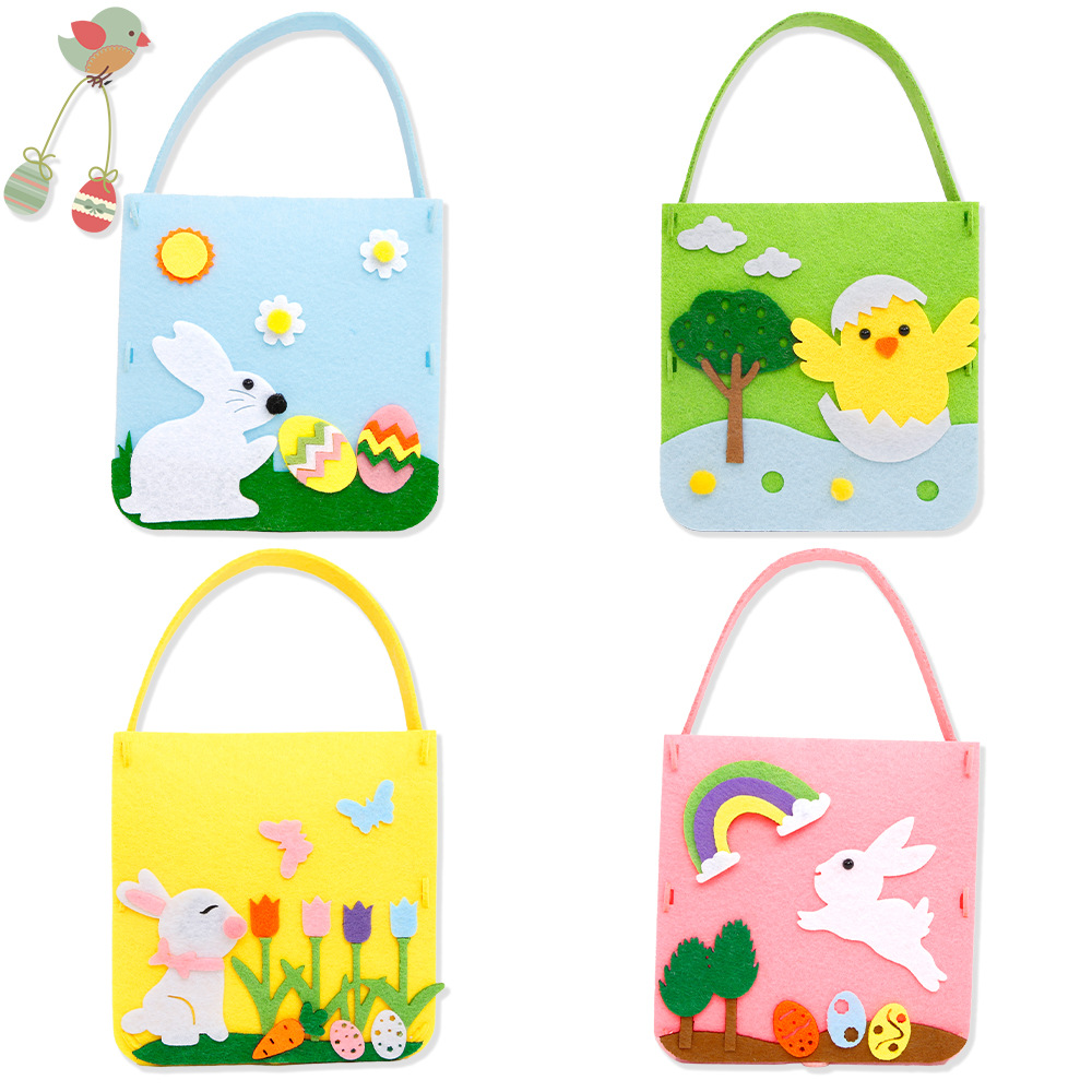 Nueva bolsa de fieltro de Pascua para niños bolsas de dulces DIY huevos de conejo lirio bolsas hechas a mano