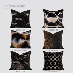 黒い金色のベルベット刺繍抱き枕カバー現代軽贅沢新中国式見本室ソフトクッション枕腰枕カバー