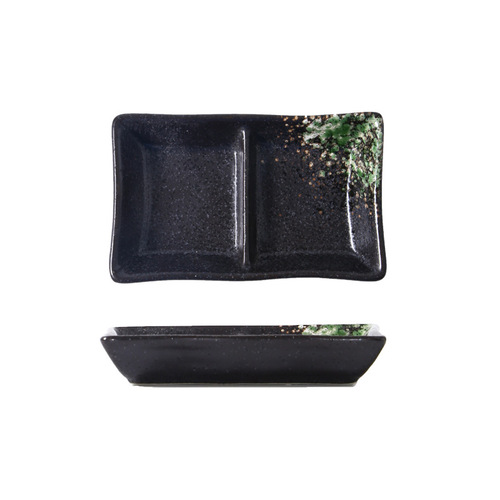 Cross-border two-compartment dish ceramic soy sauce dish two-compartment dish Korean barbecue condiment dish hot pot compartment dipping dish wholesale