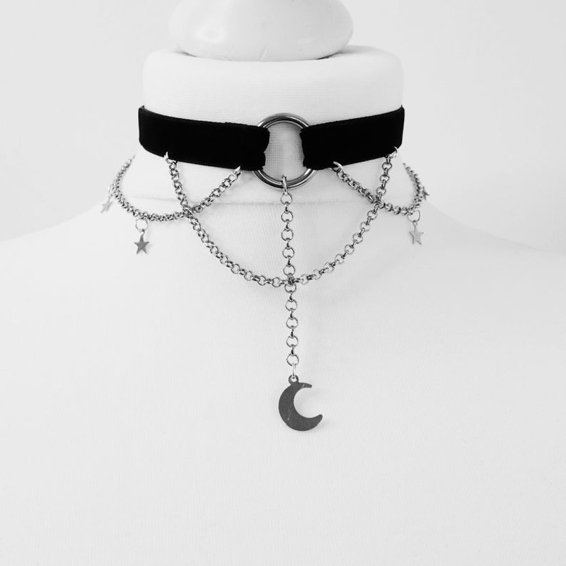 Collar collar de terciopelo clavícula cadena Luna estrella lindo colgante de moda transfronteriza estación independiente deseo Nuevo