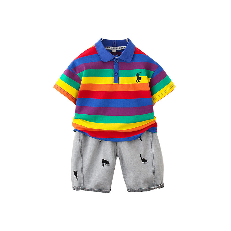 7376 traje de niño verano 2025 nuevos pantalones cortos de mezclilla para niños verano niño bebé manga corta de dos piezas de moda