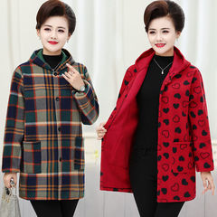 T9J5防髒防水大衣罩衣女長款加絨加厚工作棉服格子長袖拉鏈款廚房