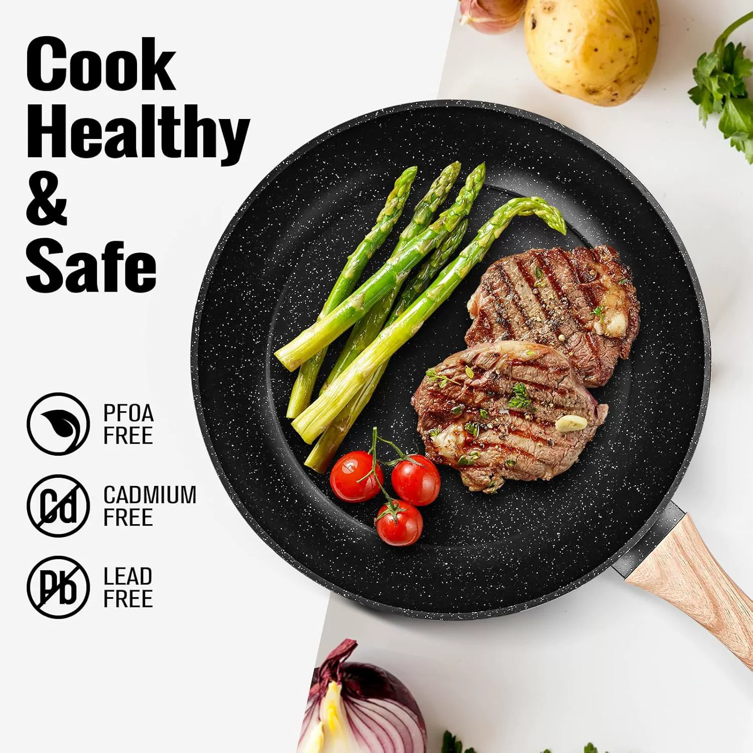 跨境外贸麦饭石不粘锅黑色家用锅具套装煎炒锅汤锅套装铝锅批发