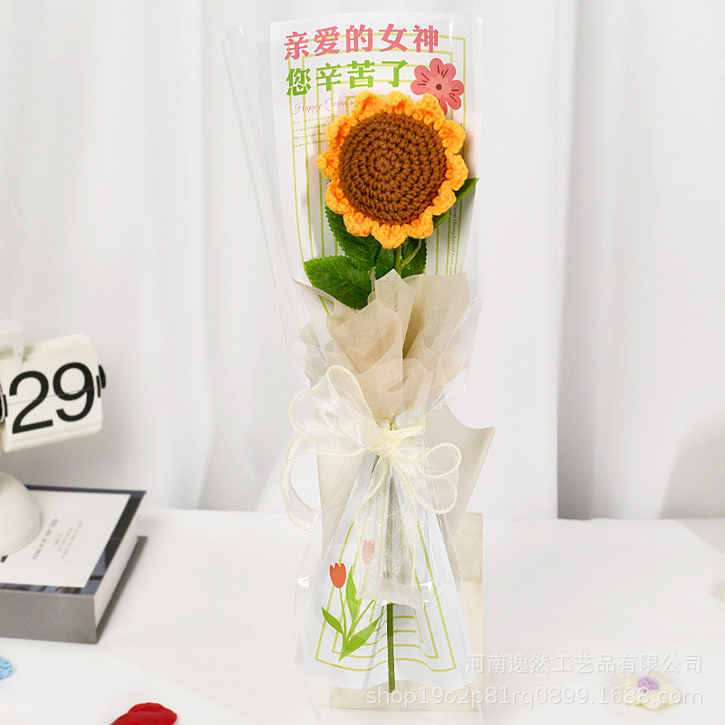 高級ギフトボックス入り毛糸の花完成品、ひまわり、バラ、チューリップ、手編みの花、造花、越境販売|undefined