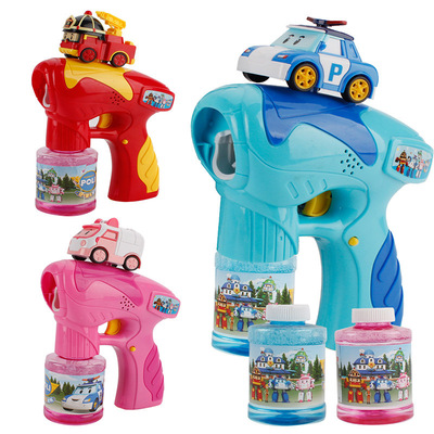 抖音同款儿童卡通电动泡泡枪带灯光音乐玩具 珀利警车自动泡泡枪