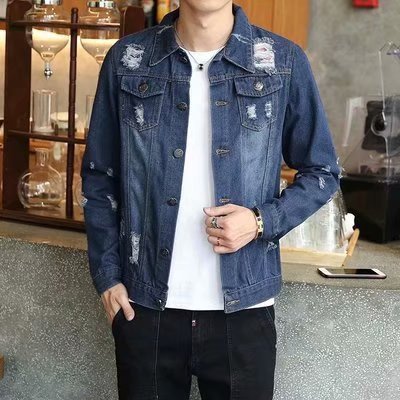 23 Men's Korean Style Fitted Casual Denim Jacket Spring and Autumn Season Student Trendy Cool Denim Coat