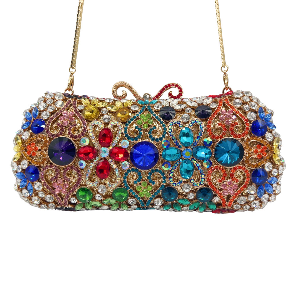 Bolsa de piedra nueva bolsa de cena con diamantes huecos, vestido de lujo ligero, bolso de diamantes de color, bolso de mano para mujeres