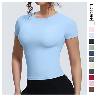 Спортивная приталенная футболка женская, дышащая для йоги, короткий рукав (S–XL)